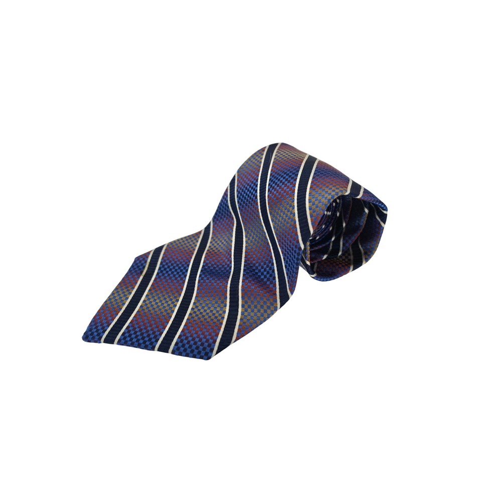 Piattelli Platinum Mens Silk Tie Blue Red Gold Necktie Striped USA Preppy